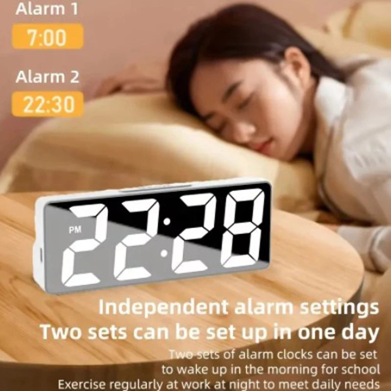 Multi-function Digital Alarm Clock Temperature Date Alarm Snooze Sound Control Night Mode Desk Clock 12/24H LED Clock