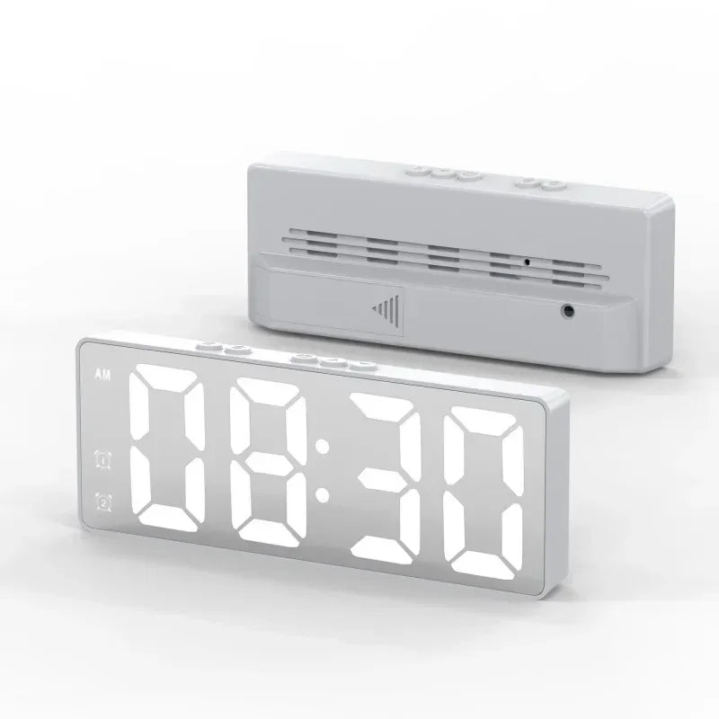 LED Alarm Clock Electronic Student Digital Clock Voice Control Dual Snooze 12/24H Dual Alarms Temperature Mute Table Clock