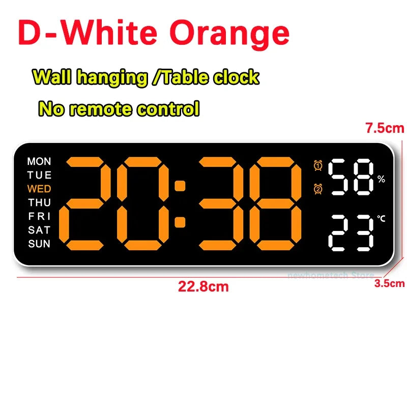 Digital Wall Clock Large LED Screen Temperature Humidity Display Electronic Alarm Clock Creative Home Decoration Remote Control