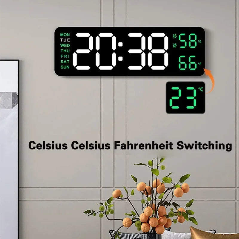 22.8CM Digital Wall Clock Large LED Alarm Clocks Date Week Temperature Dual Alarms Display Brightness Adjustment Home Decoration