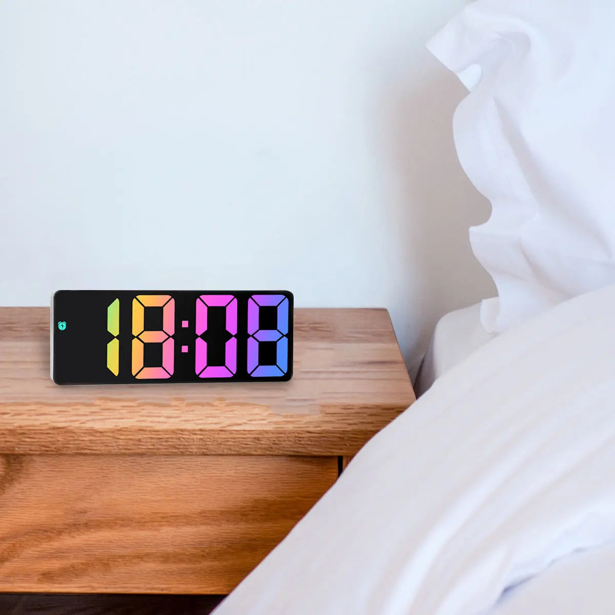 Digital alarm clock, color LED, electronic clock, USB/battery powered 3 adjustable brightness, 5 mode voice control reusable