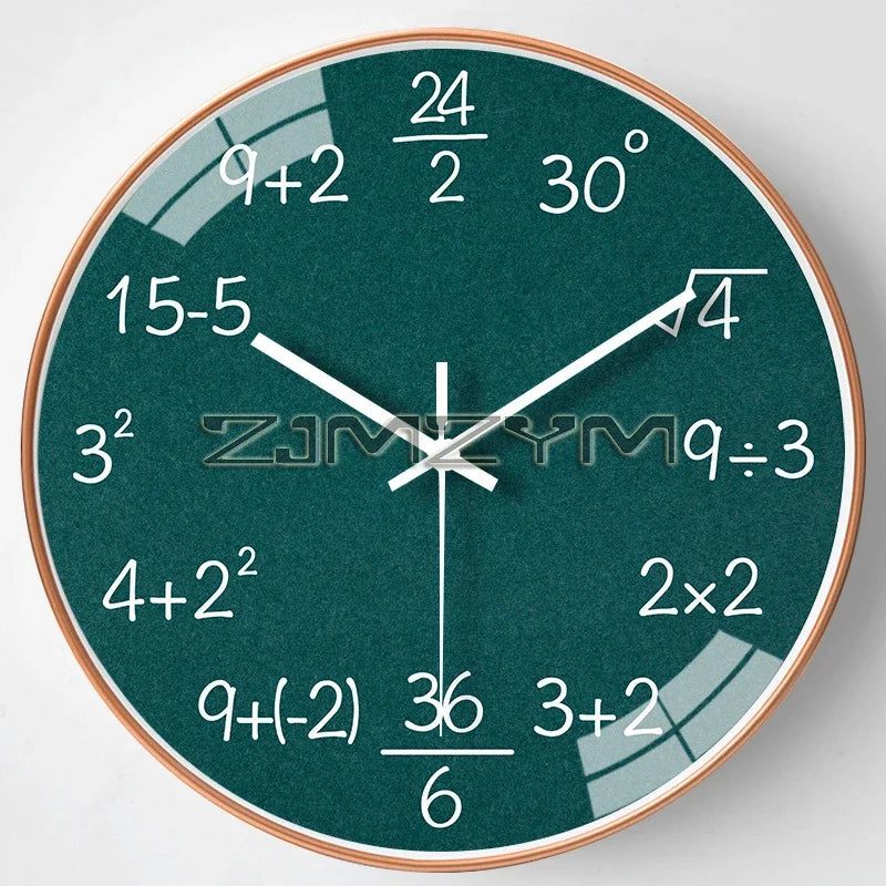 Math Wall Clock 12 Inch Math Teaching Style Clock Battery Operated Silent Non Ticking Wall Clocks for Classroom, Gray, Green