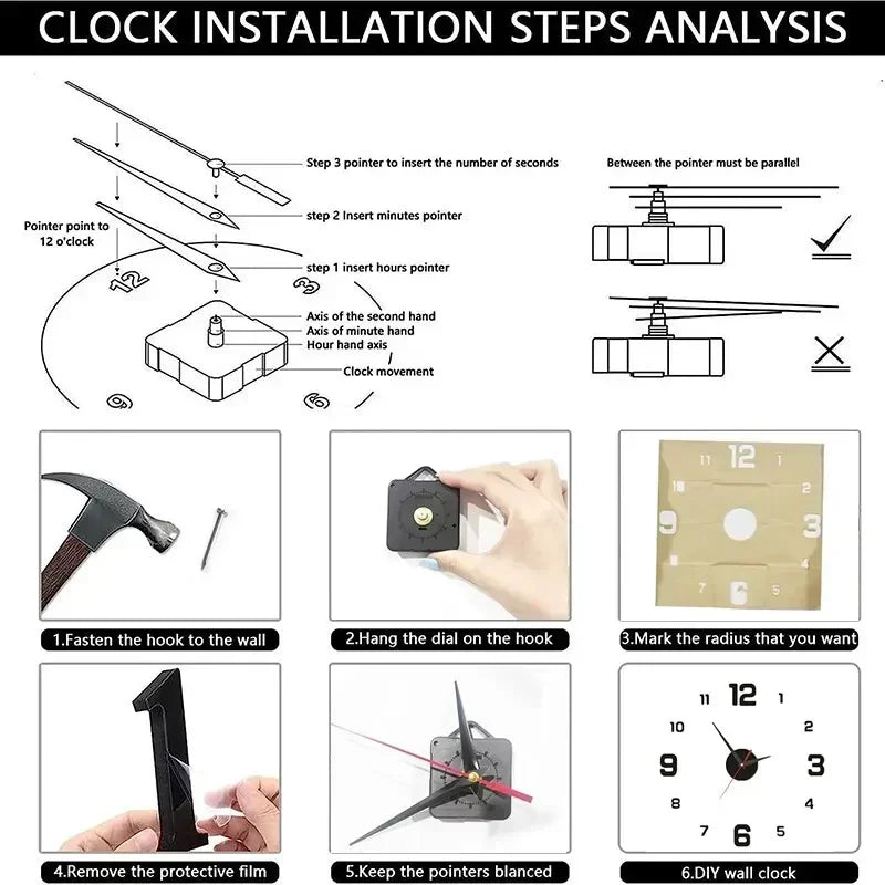 DIY Modern Design Large Wall Clock Fashion Decorative Living Room Wall Clock Home Decoration Clocks Decor Decoration for Bedroom