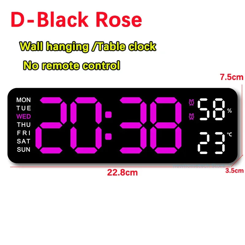 Digital Wall Clock Large LED Screen Temperature Humidity Display Electronic Alarm Clock Creative Home Decoration Remote Control
