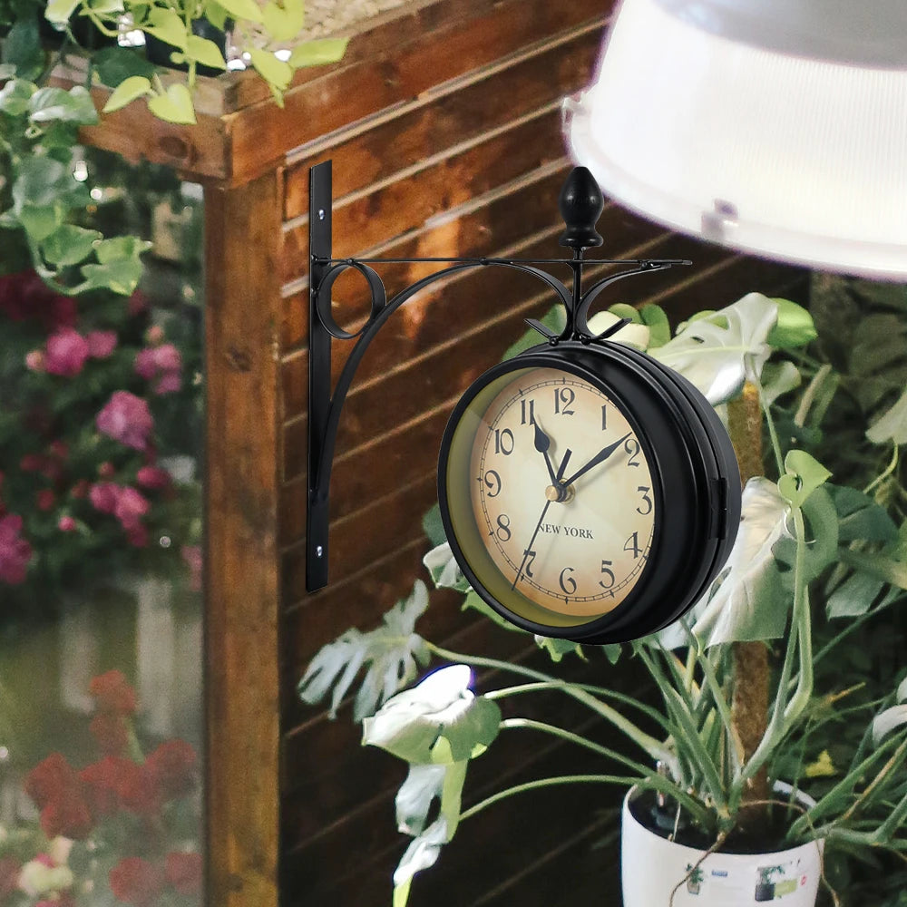 Wall Clock Retro Double-Sided Wall Clock Battery Operated Silent Station Clock Antique Wall Clock For Living Room Bedroom Office