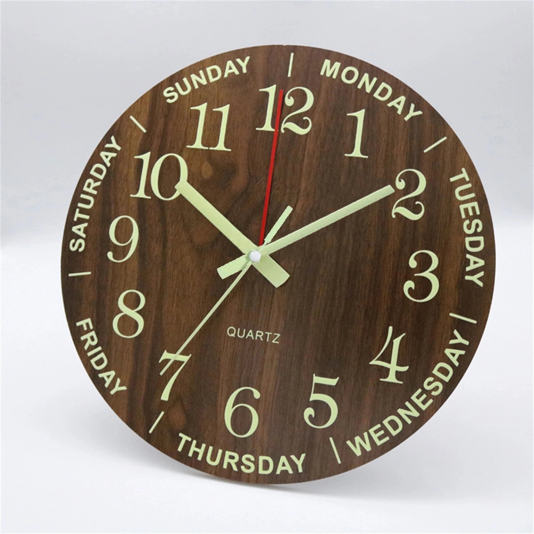 12 Inch Luminous Wall Clock Wood Silent Light in Dark Night Large Number Fashion Wall Clock Non Ticking Clock With Night Light