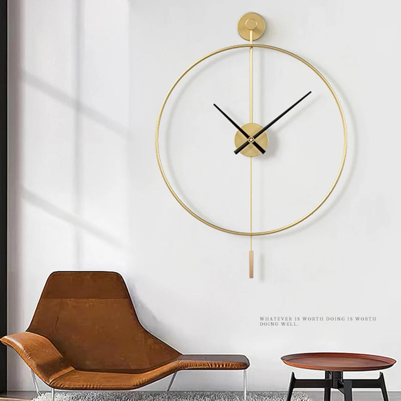 Simple Large Wall Clock With Pendulum Nordic Modern Design Living Room Dining Room Bedroom Wall Decor Silent Clocks Golden/Black