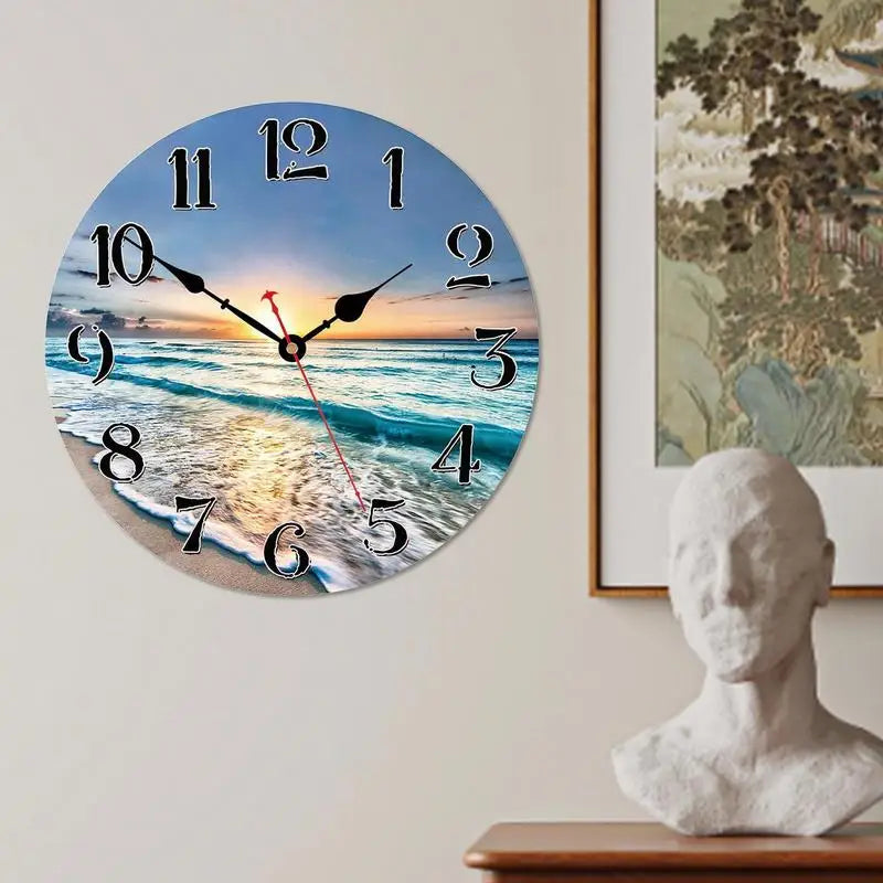 Stylish Wall Clock Easy to Read Non Ticking Vintage Rustic Coastal Clock Beach Themed Blue Wall Clocks for Home Decor accessory