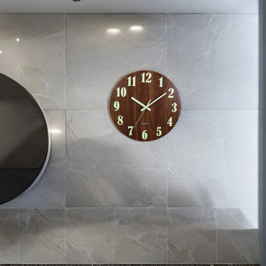 12 Inch Luminous Wall Clock Wood Silent Light in Dark Night Large Number Fashion Wall Clock Non Ticking Clock With Night Light