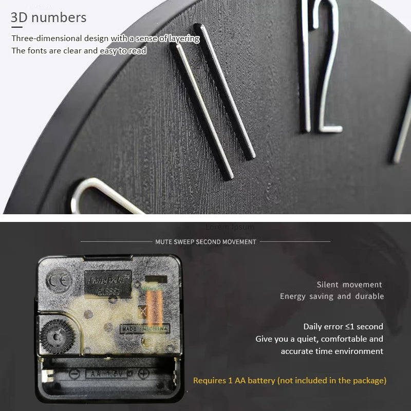 30cm 12inch Wall Clocks Living Room Silent Brief Wall Clock Nordic Fashion Wall Watch No Second Hand Simple Quartz Clock