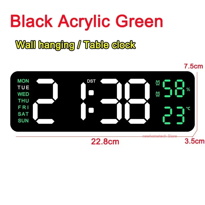 22.8CM Digital Wall Clock Large LED Alarm Clocks Date Week Temperature Dual Alarms Display Brightness Adjustment Home Decoration