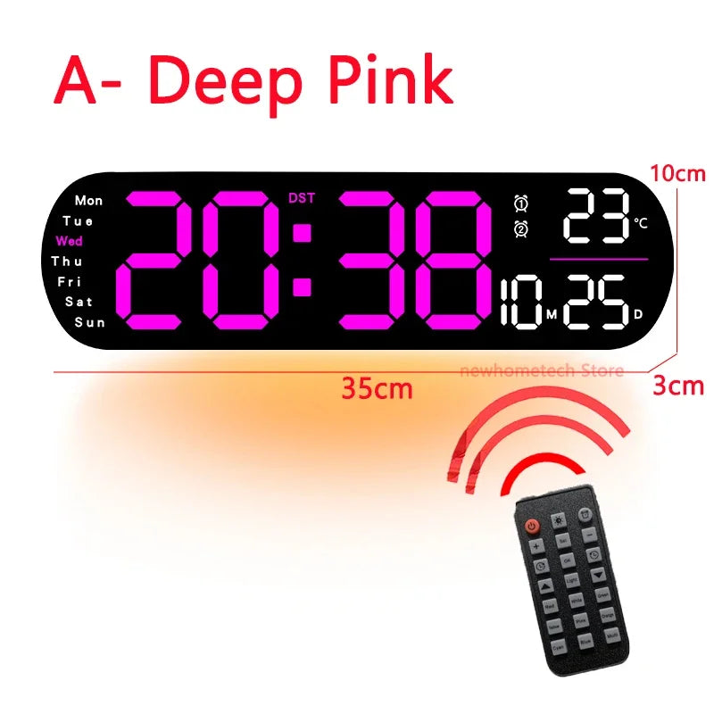 Digital Wall Clock Large LED Screen Temperature Humidity Display Electronic Alarm Clock Creative Home Decoration Remote Control