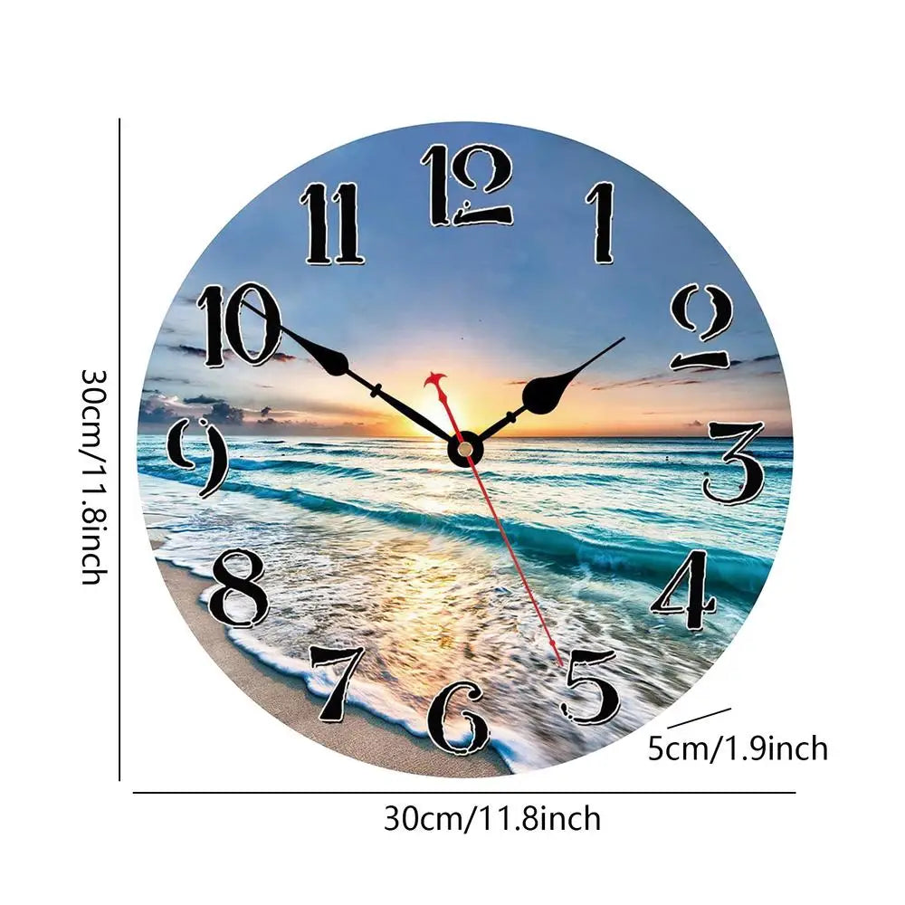 Stylish Wall Clock Easy to Read Non Ticking Vintage Rustic Coastal Clock Beach Themed Blue Wall Clocks for Home Decor accessory