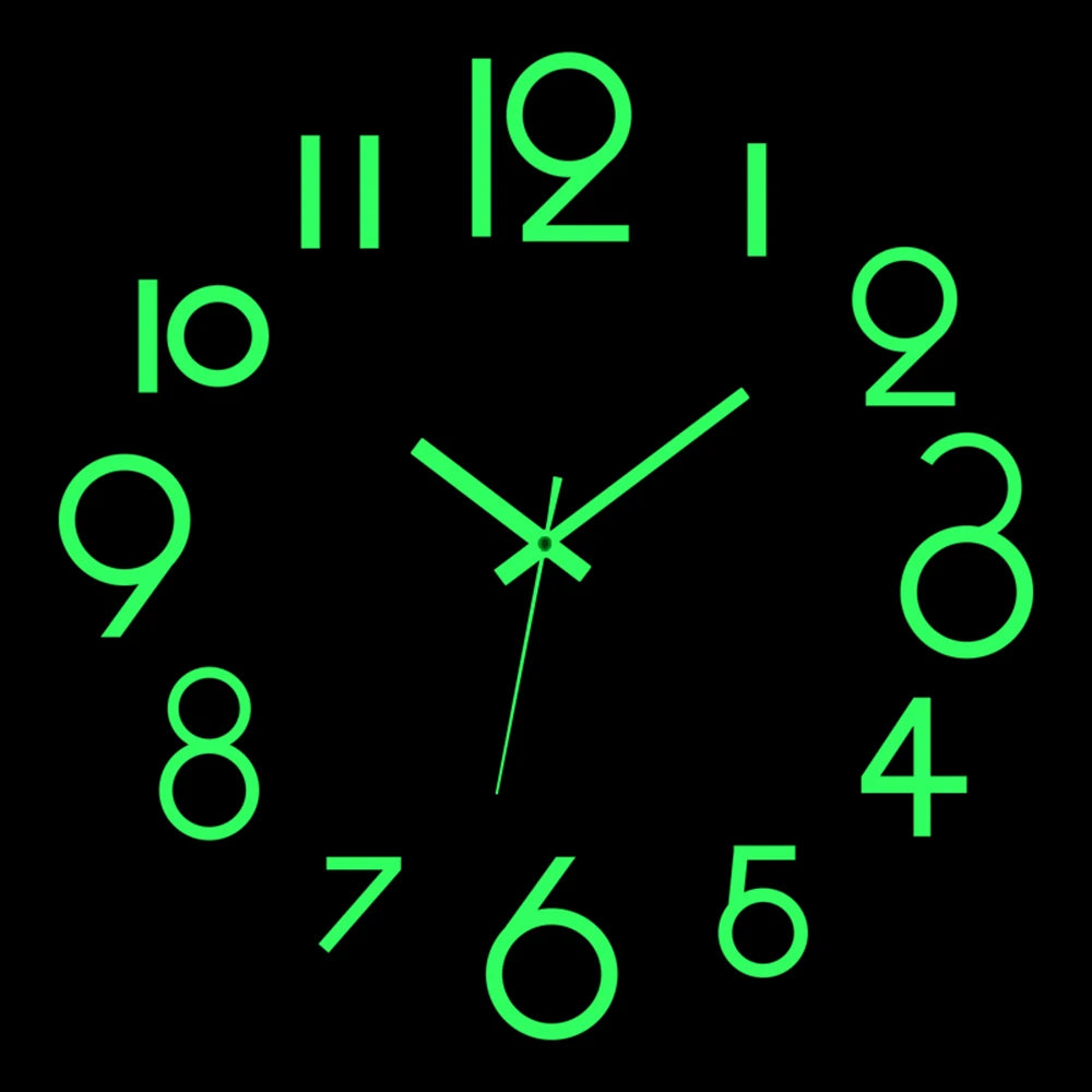 Wall Clock Modern Design Luminous Frameless Wall Clocks DIY Digital Clock Wall Stickers Silent Quartz Watch Home Decor Decal HOT