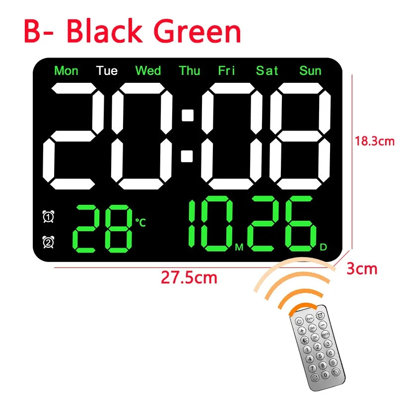 Digital Wall Clock Large LED Screen Temperature Humidity Display Electronic Alarm Clock Creative Home Decoration Remote Control