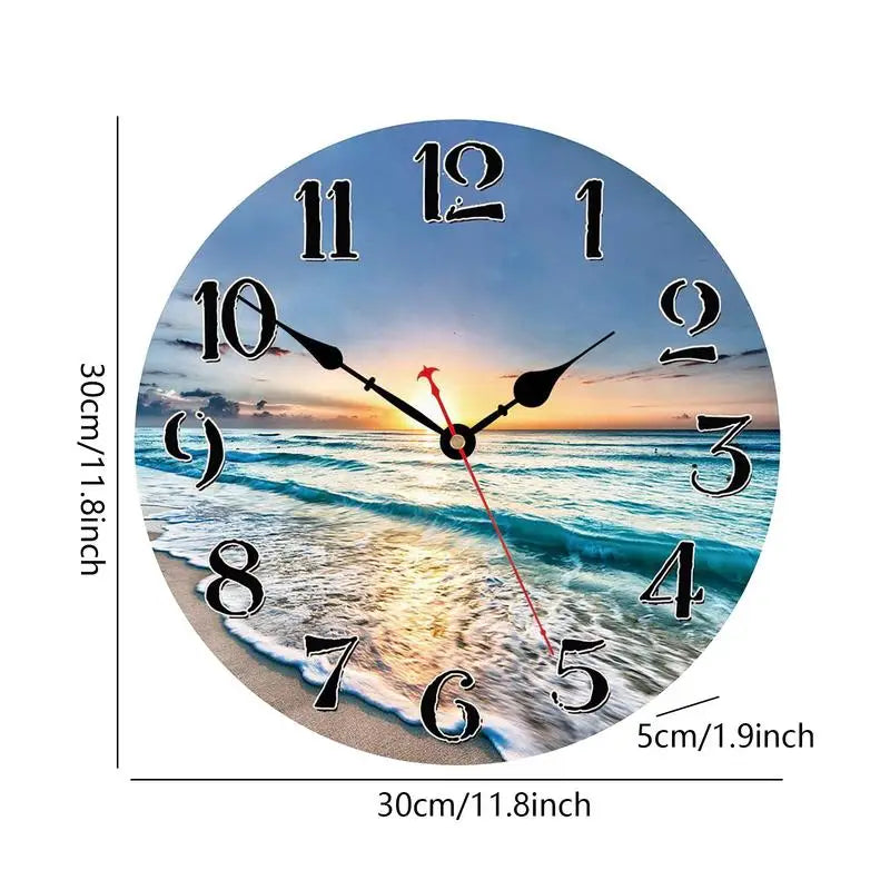 Stylish Wall Clock Easy to Read Non Ticking Vintage Rustic Coastal Clock Beach Themed Blue Wall Clocks for Home Decor accessory