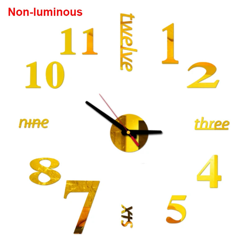 Wall Clock Modern Design Luminous Frameless Wall Clocks DIY Digital Clock Wall Stickers Silent Quartz Watch Home Decor Decal HOT