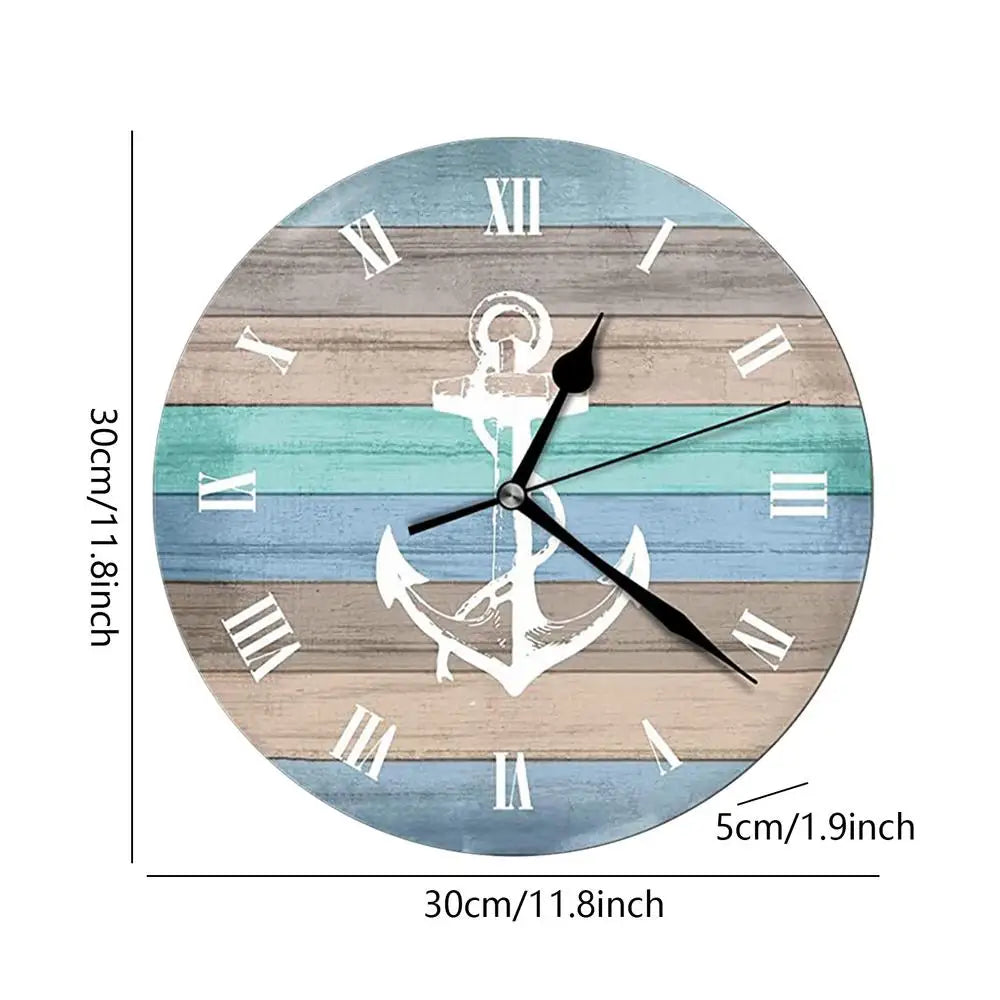 Stylish Wall Clock Easy to Read Non Ticking Vintage Rustic Coastal Clock Beach Themed Blue Wall Clocks for Home Decor accessory