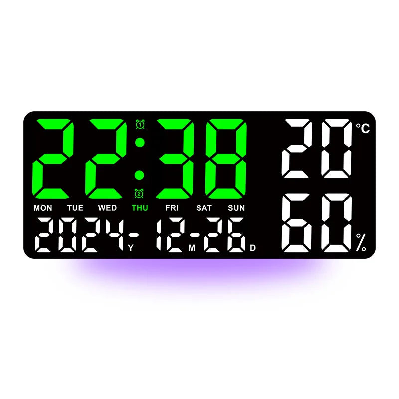 Large Digital Wall Clock with 7Colors Mood Light 2 Alarm TEMP Humidity Date Table Clock 12/24H Timing Countdown LED Alarm Clock