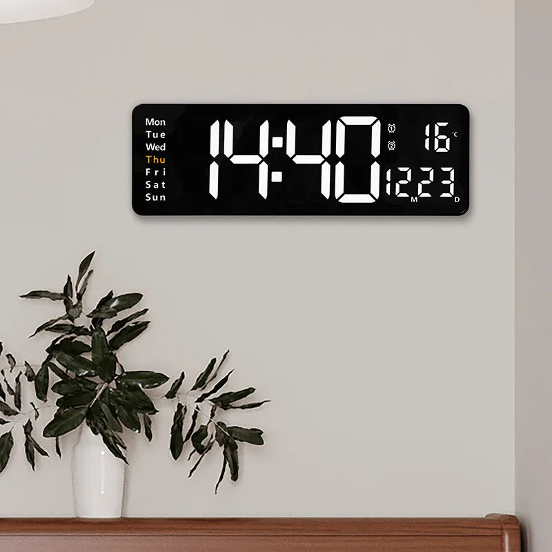 22.8CM Digital Wall Clock Large LED Alarm Clocks Date Week Temperature Dual Alarms Display Brightness Adjustment Home Decoration