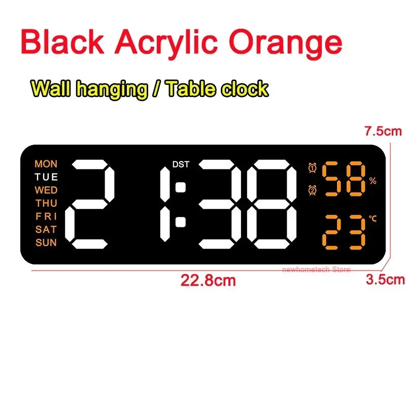 22.8CM Digital Wall Clock Large LED Alarm Clocks Date Week Temperature Dual Alarms Display Brightness Adjustment Home Decoration