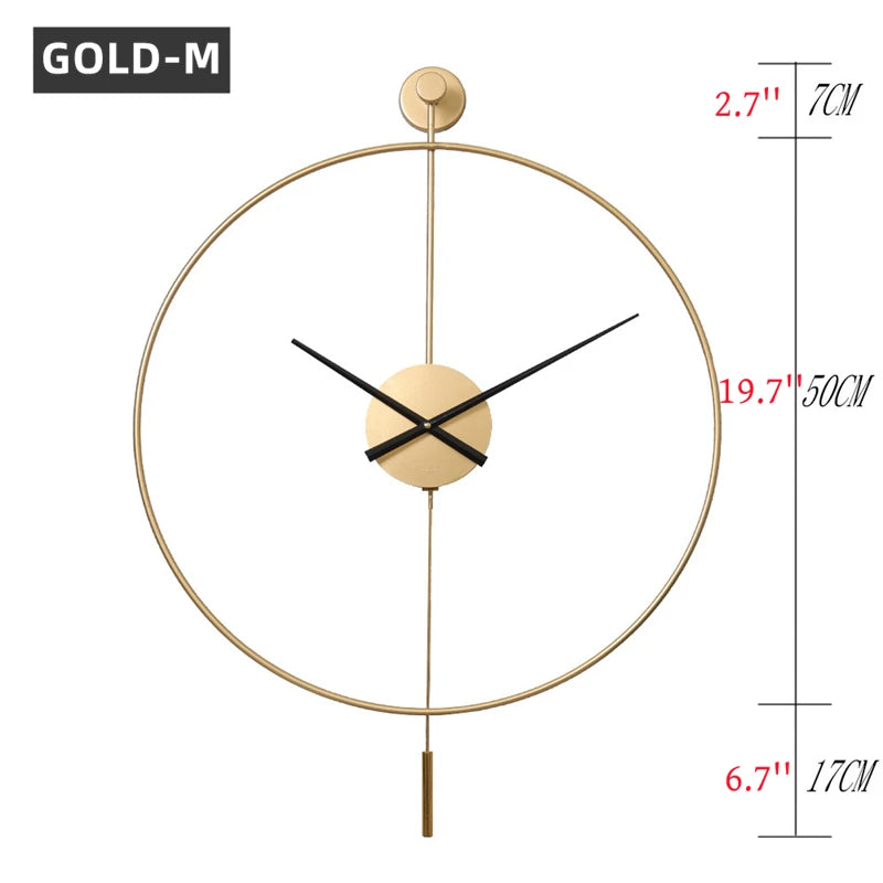 Simple Large Wall Clock With Pendulum Nordic Modern Design Living Room Dining Room Bedroom Wall Decor Silent Clocks Golden/Black