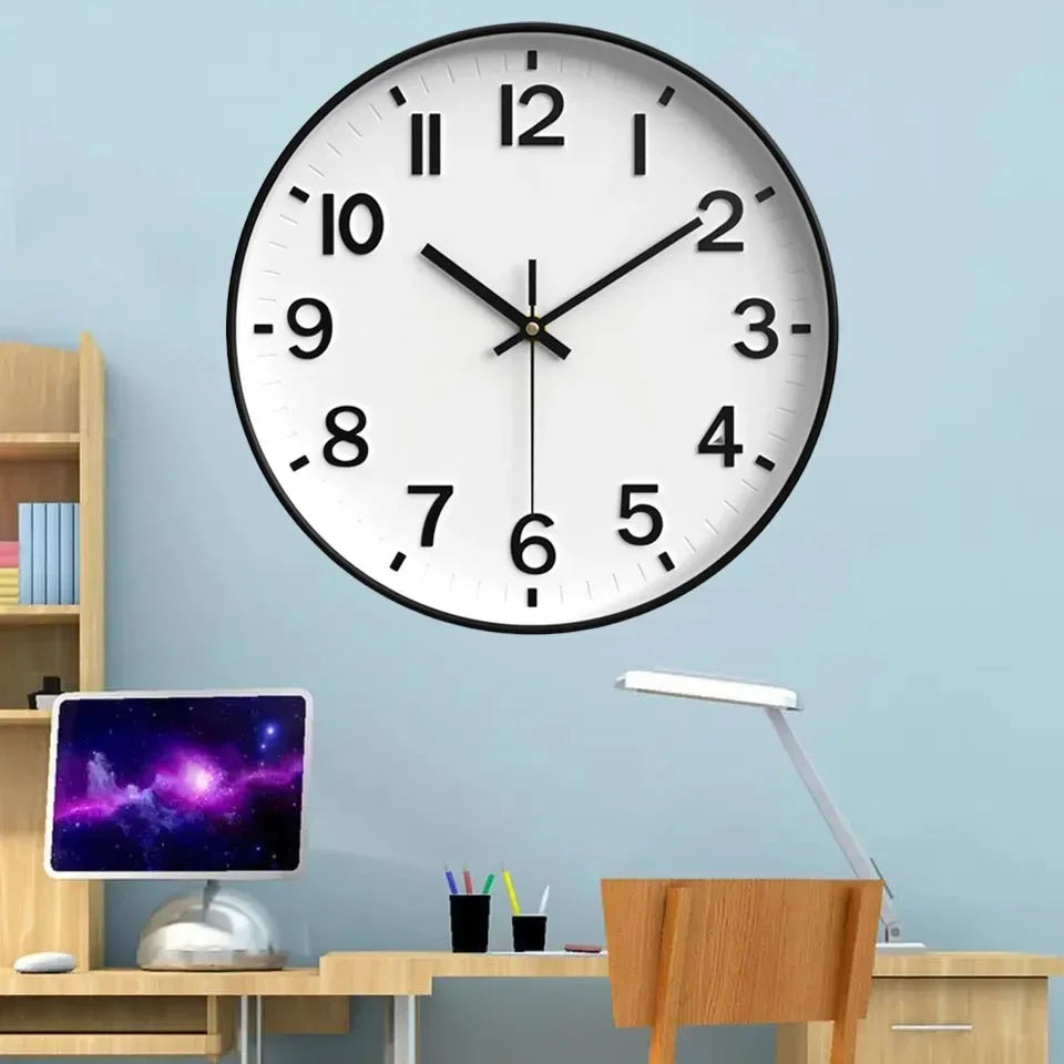12 Inch Wall Clock Silent Non Ticking Quartz Battery Operated Round Clock Bedroom Office Home Decoration (Battery Not Included)