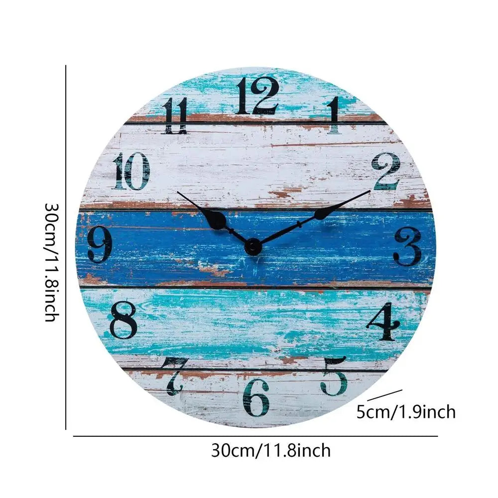 Stylish Wall Clock Easy to Read Non Ticking Vintage Rustic Coastal Clock Beach Themed Blue Wall Clocks for Home Decor accessory
