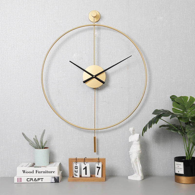 Simple Large Wall Clock With Pendulum Nordic Modern Design Living Room Dining Room Bedroom Wall Decor Silent Clocks Golden/Black