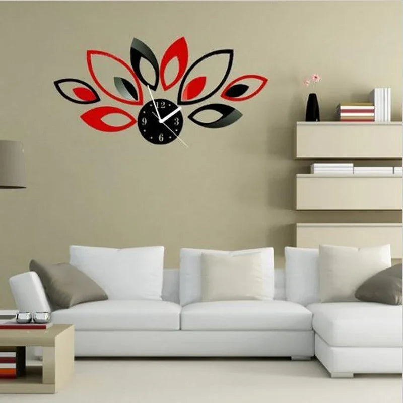 2019 new clock on wall home decor multicolor leaveAcrylic hot sale s mirrored design,3d watch living room,unique gifts