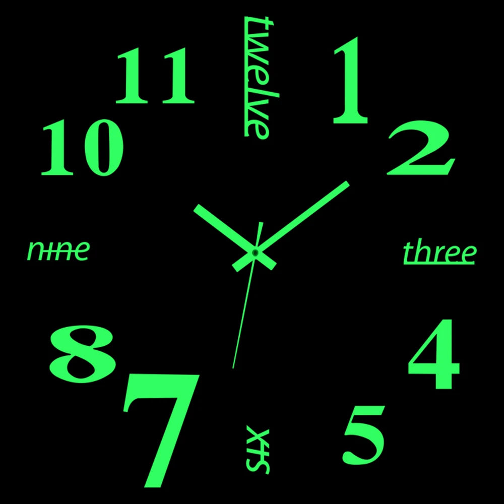 Wall Clock Modern Design Luminous Frameless Wall Clocks DIY Digital Clock Wall Stickers Silent Quartz Watch Home Decor Decal HOT