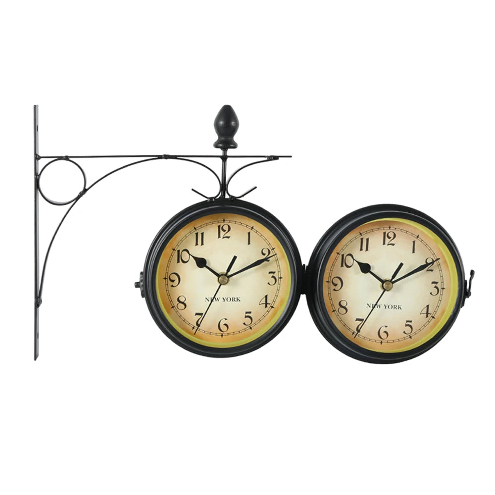 Wall Clock Retro Double-Sided Wall Clock Battery Operated Silent Station Clock Antique Wall Clock For Living Room Bedroom Office