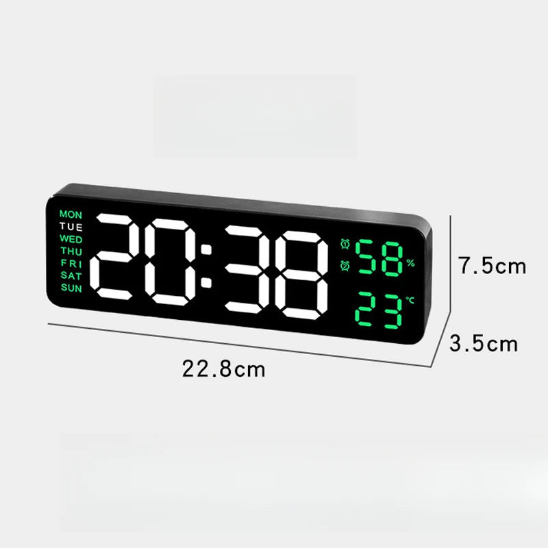 22.8CM Digital Wall Clock Large LED Alarm Clocks Date Week Temperature Dual Alarms Display Brightness Adjustment Home Decoration