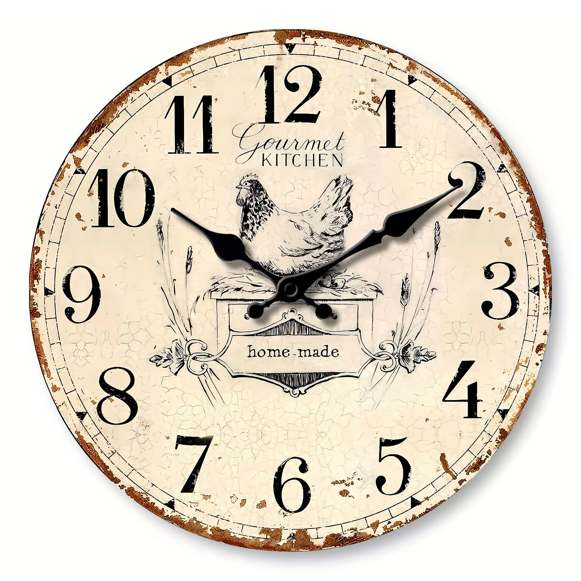 1pc round wooden wall clock, a vintage old hen design wall clock, home mute clock, for living room bedroom, room decoration, cla