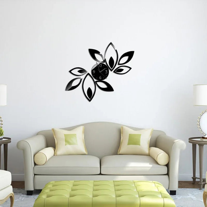 2019 new clock on wall home decor multicolor leaveAcrylic hot sale s mirrored design,3d watch living room,unique gifts