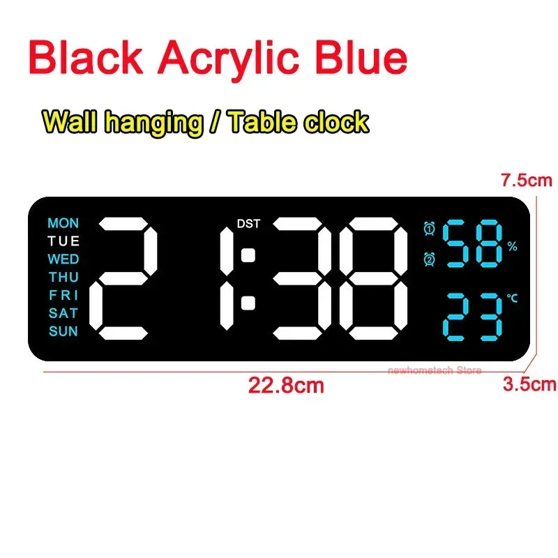 22.8CM Digital Wall Clock Large LED Alarm Clocks Date Week Temperature Dual Alarms Display Brightness Adjustment Home Decoration