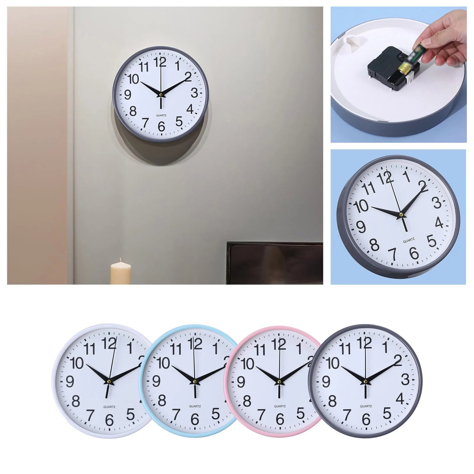 Round Clock Silent Wall Clock Large Number Round Wall Clock for Home Office Decoration Silent Non-ticking 8 Inch Hanging Clock
