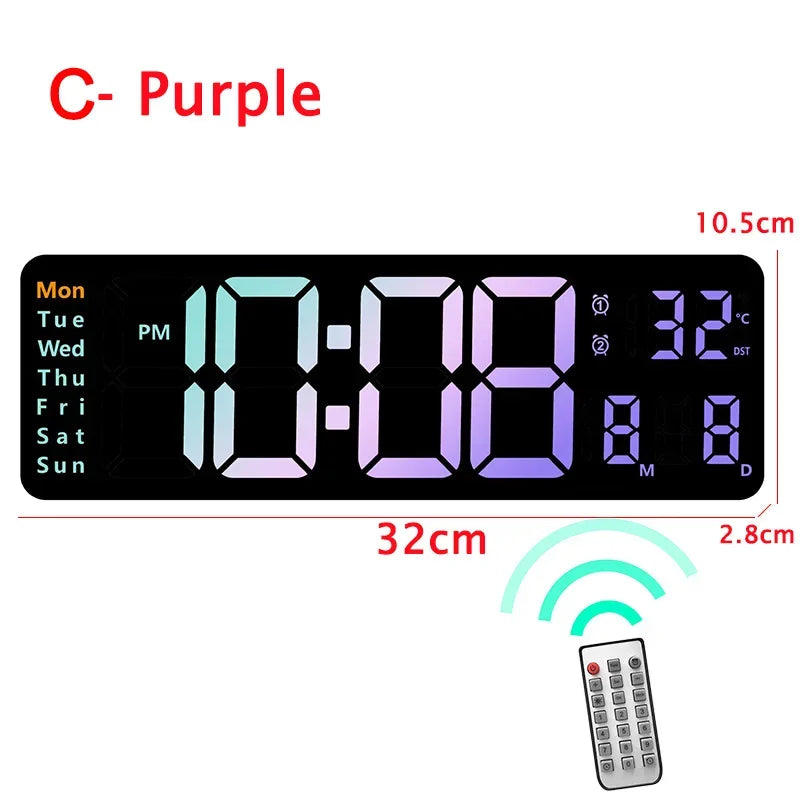 Digital Wall Clock Large LED Screen Temperature Humidity Display Electronic Alarm Clock Creative Home Decoration Remote Control