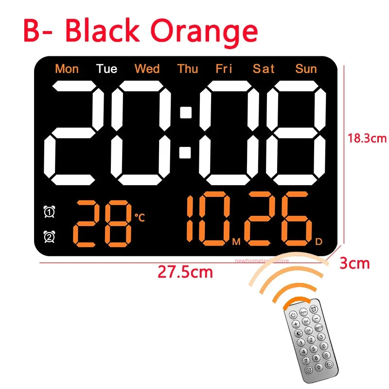 Digital Wall Clock Large LED Screen Temperature Humidity Display Electronic Alarm Clock Creative Home Decoration Remote Control