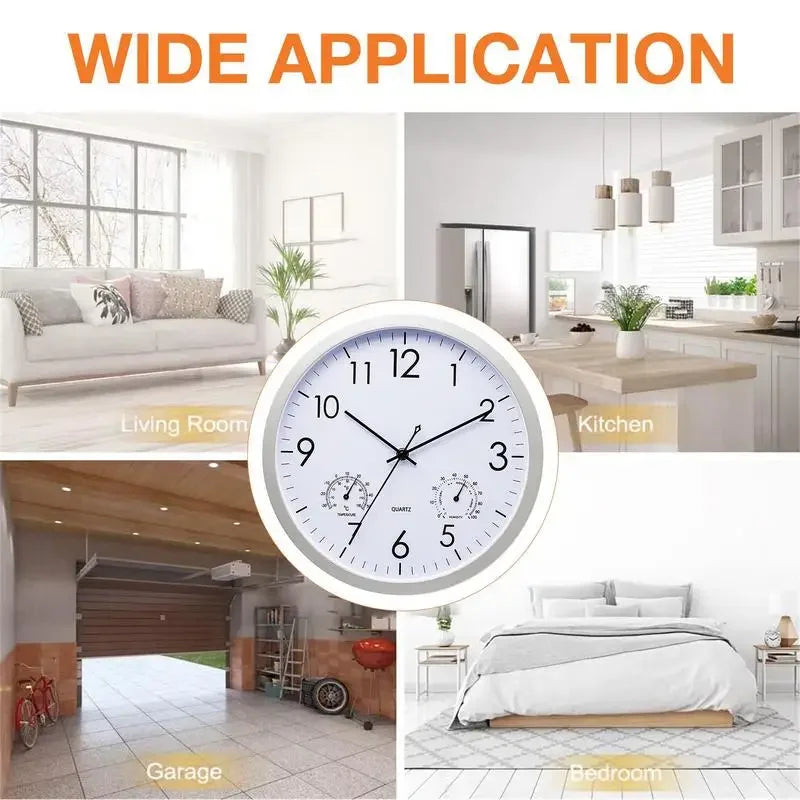 Outdoor Clock Decorative Round Clock With Thermometer and Humidity Large Wall Clocks Waterproof Elegant Retro Silent Clock