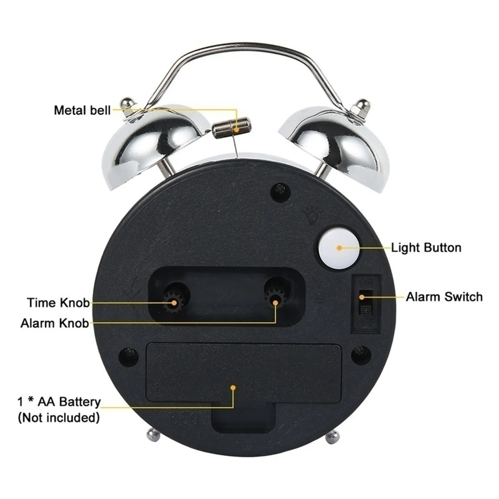Loud Alarm Clock for Heavy Sleepers Adults Retro 4 Inch Silent Quartz with Backlight Twin Bell Analog Kids Alarm Clocks