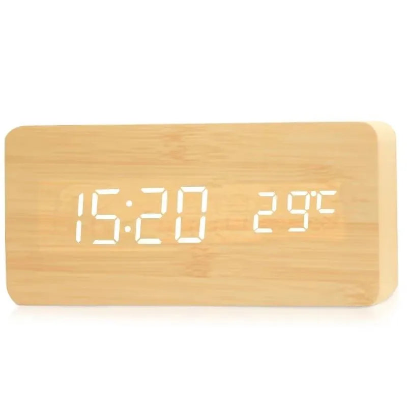 Wooden Digital Alarm Clock  LED Table Clock with Temperature for Bedroom Office Desk Decorations