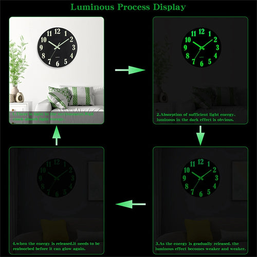 12 Inch Luminous Wall Clock Wood Silent Light in Dark Night Large Number Fashion Wall Clock Non Ticking Clock With Night Light