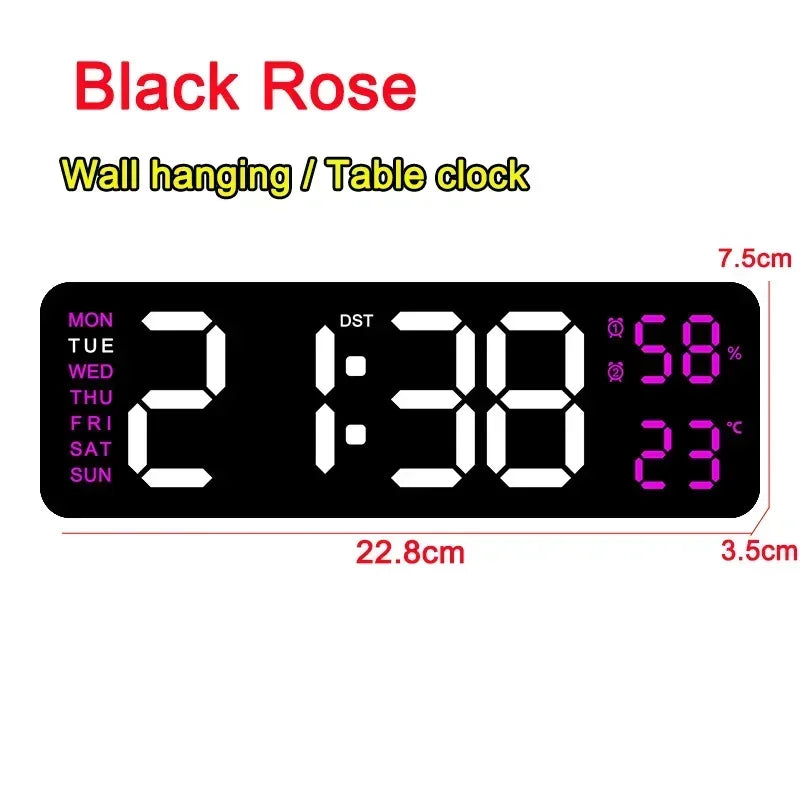 22.8CM Digital Wall Clock Large LED Alarm Clocks Date Week Temperature Dual Alarms Display Brightness Adjustment Home Decoration