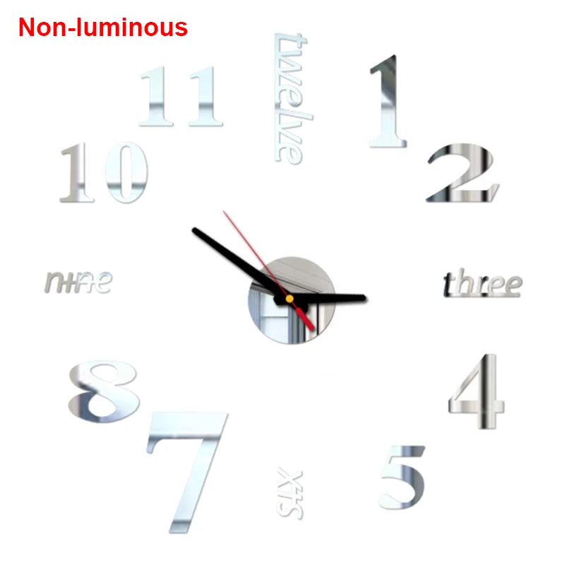 Wall Clock Modern Design Luminous Frameless Wall Clocks DIY Digital Clock Wall Stickers Silent Quartz Watch Home Decor Decal HOT
