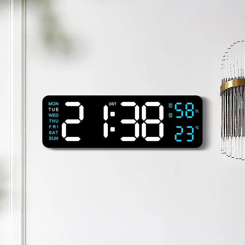 22.8CM Digital Wall Clock Large LED Alarm Clocks Date Week Temperature Dual Alarms Display Brightness Adjustment Home Decoration