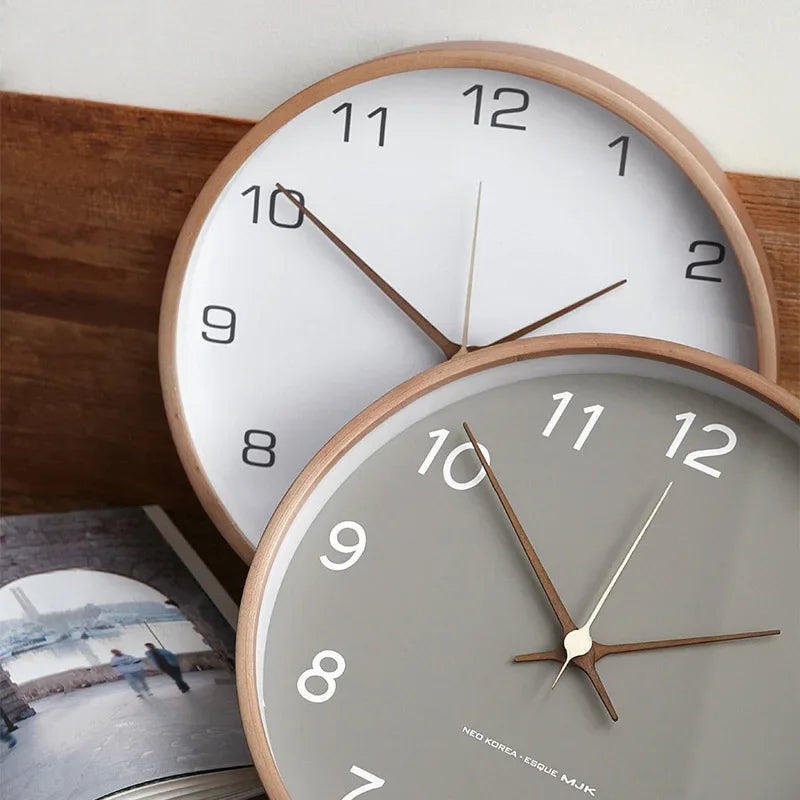 Clocks Solid Wood Transparent Glass Wall Clock Living Room Home Fashion Wall Hanging Light Luxury Nordic Simple Clock