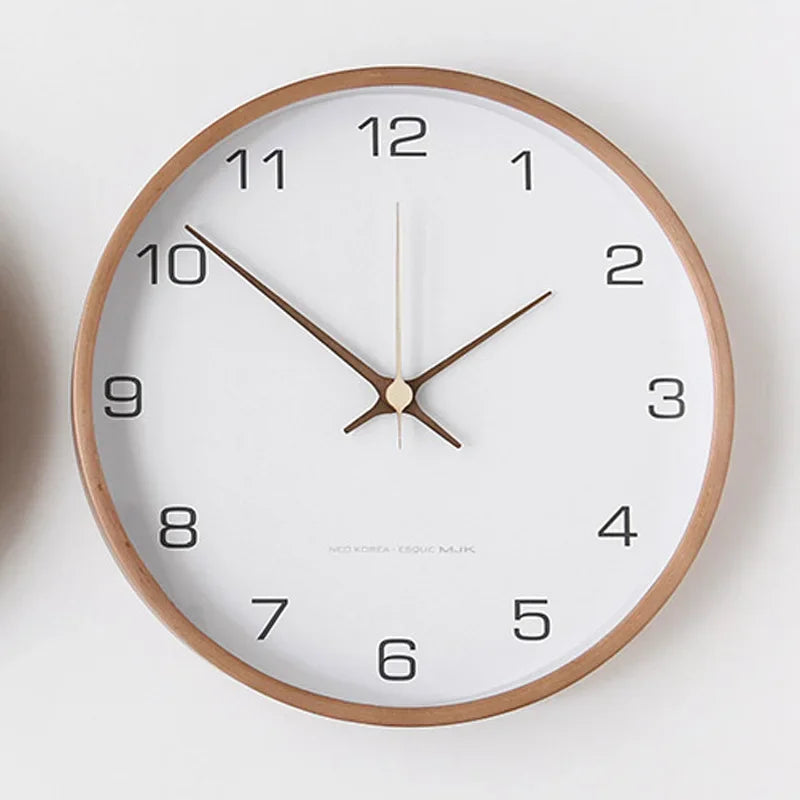 Clocks Solid Wood Transparent Glass Wall Clock Living Room Home Fashion Wall Hanging Light Luxury Nordic Simple Clock