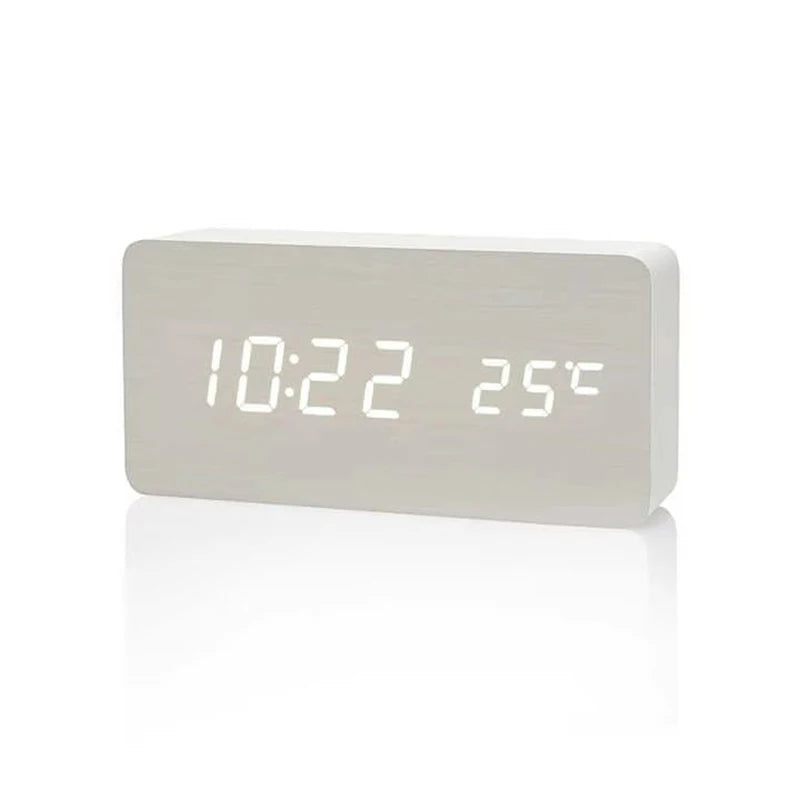 Wooden Digital Alarm Clock  LED Table Clock with Temperature for Bedroom Office Desk Decorations