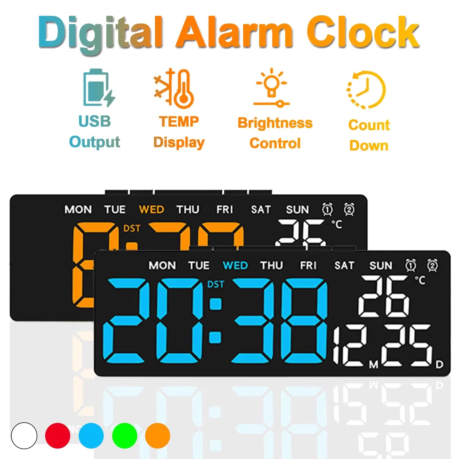 Digital Alarm Clock USB Powered Desktop Clock Dual Alarm Brightness Adjustable Electronic LED Alarm Table Clock Home Decoration
